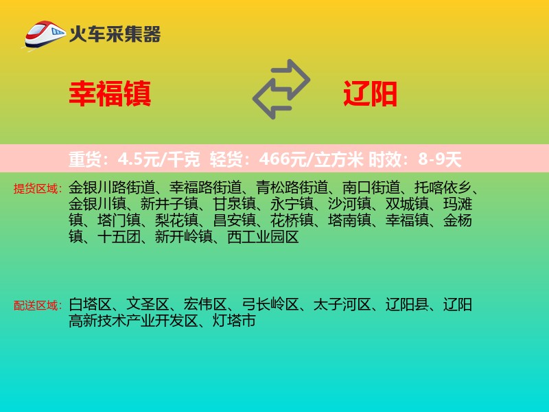 幸福镇到辽阳物流专线