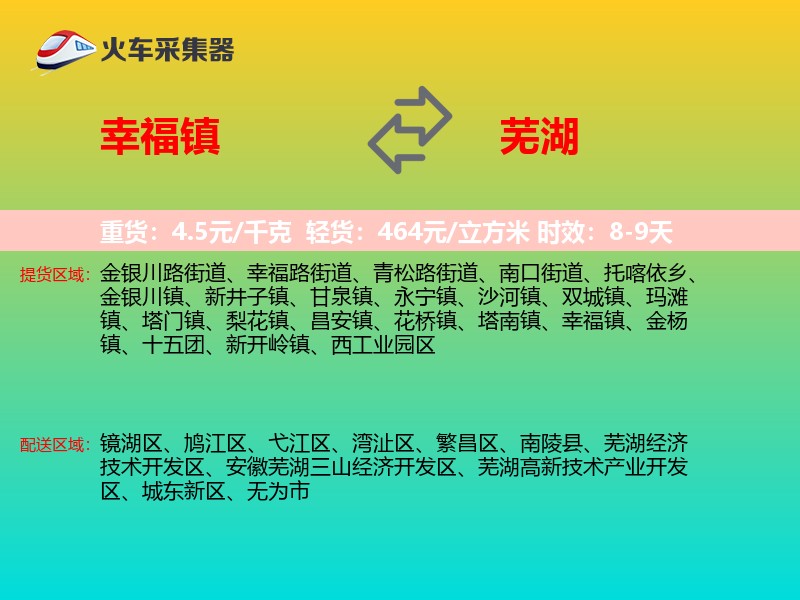 幸福镇到芜湖物流专线