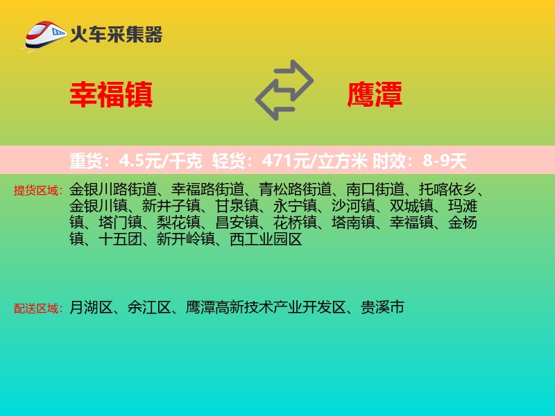 幸福镇到鹰潭物流专线