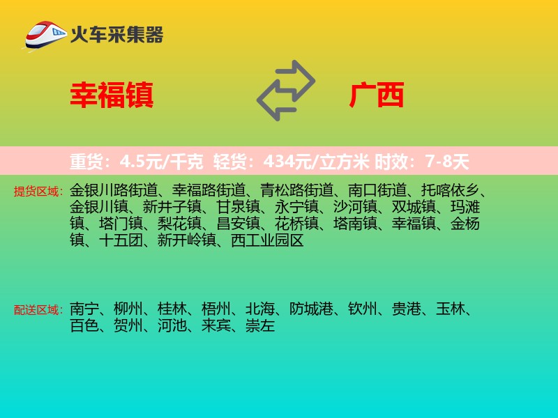 幸福镇到广西物流专线