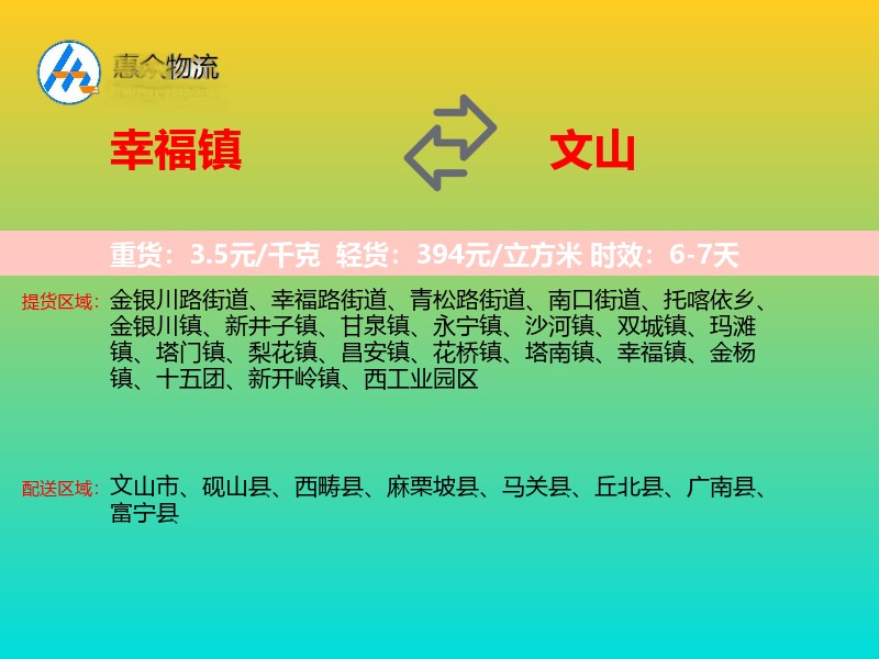 幸福镇到文山物流专线