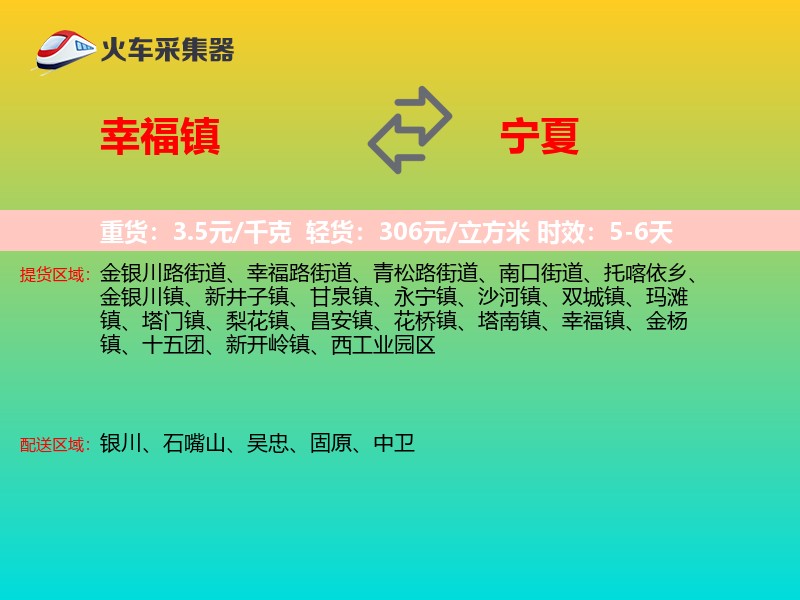 幸福镇到宁夏物流专线