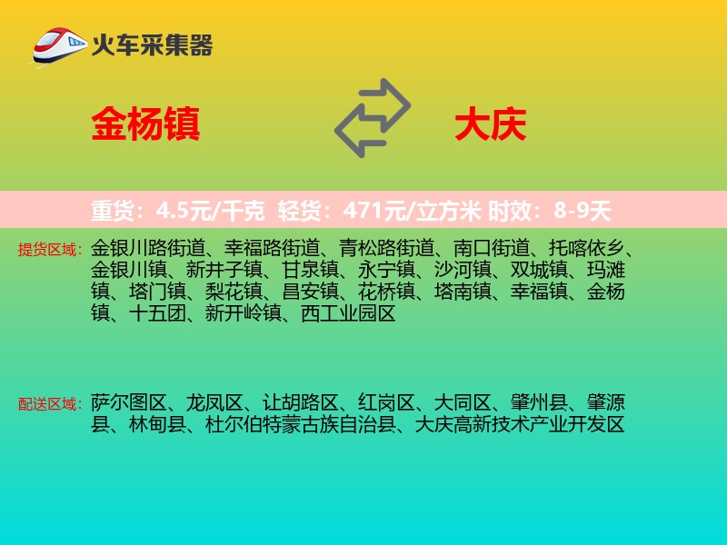 金杨镇到大庆物流专线