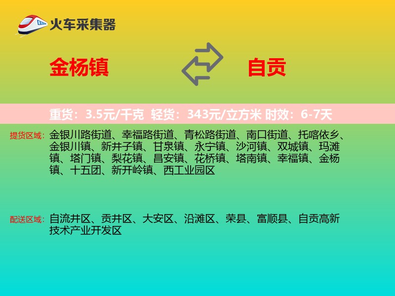 金杨镇到自贡物流专线