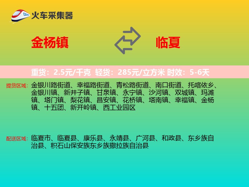 金杨镇到临夏物流专线