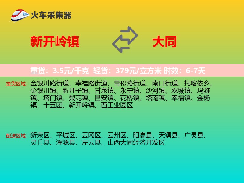 新开岭镇到大同物流专线