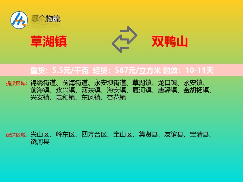 草湖镇到双鸭山物流专线