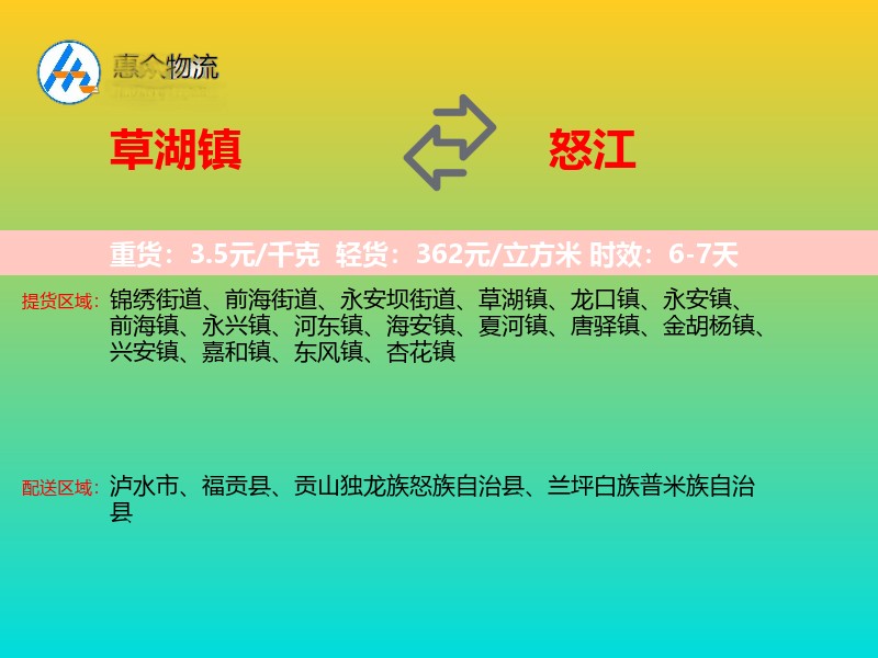 草湖镇到怒江物流专线