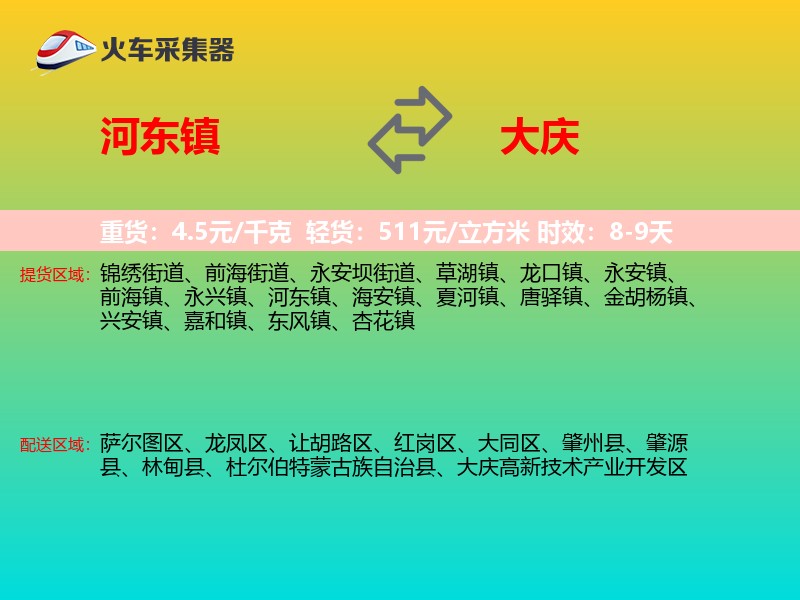河东镇到大庆物流专线