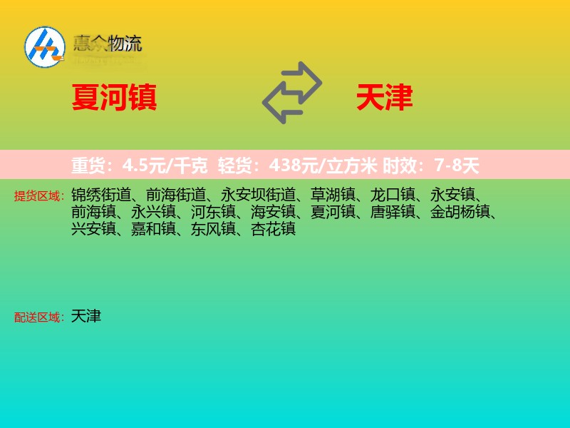 夏河镇到天津物流专线