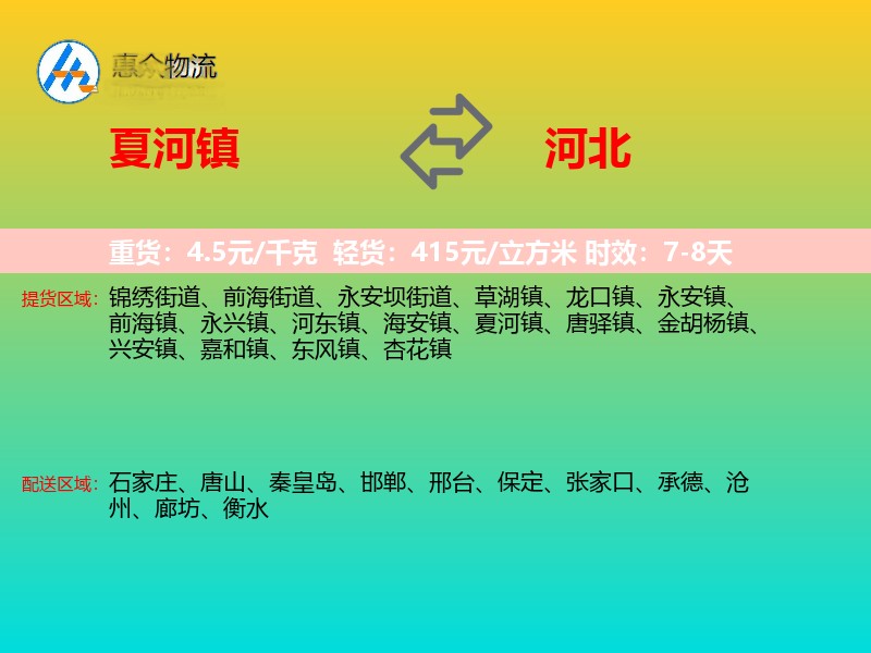 夏河镇到河北物流专线