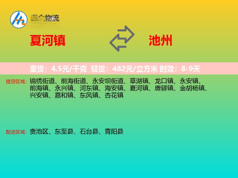 夏河镇到池州物流专线