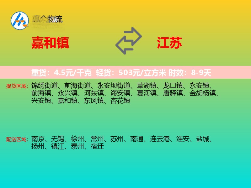 嘉和镇到江苏物流专线