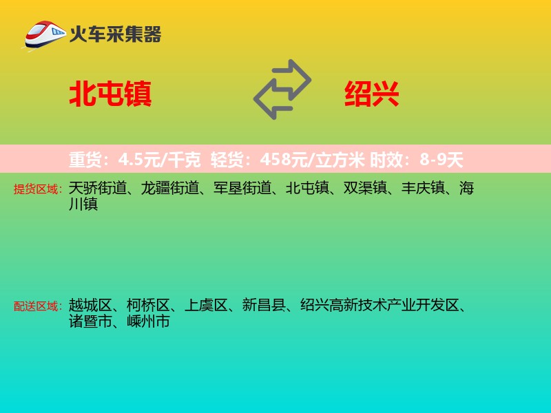 北屯镇到绍兴物流专线