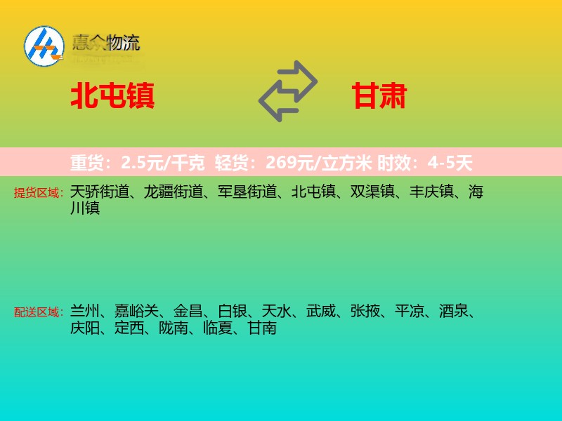 北屯镇到甘肃物流专线