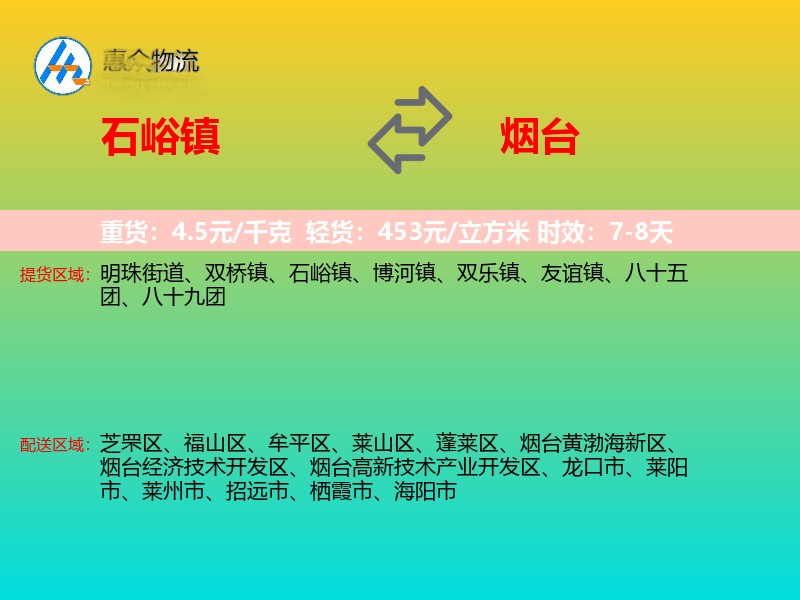 石峪镇到烟台物流专线价格时效