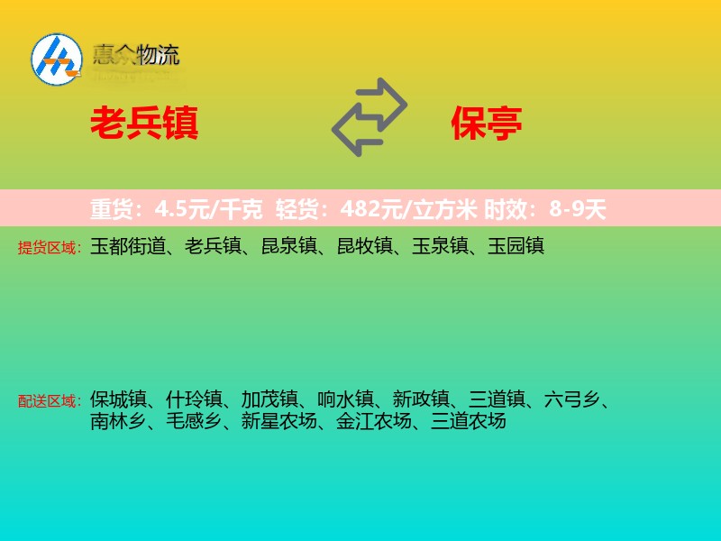 老兵镇到保亭物流专线