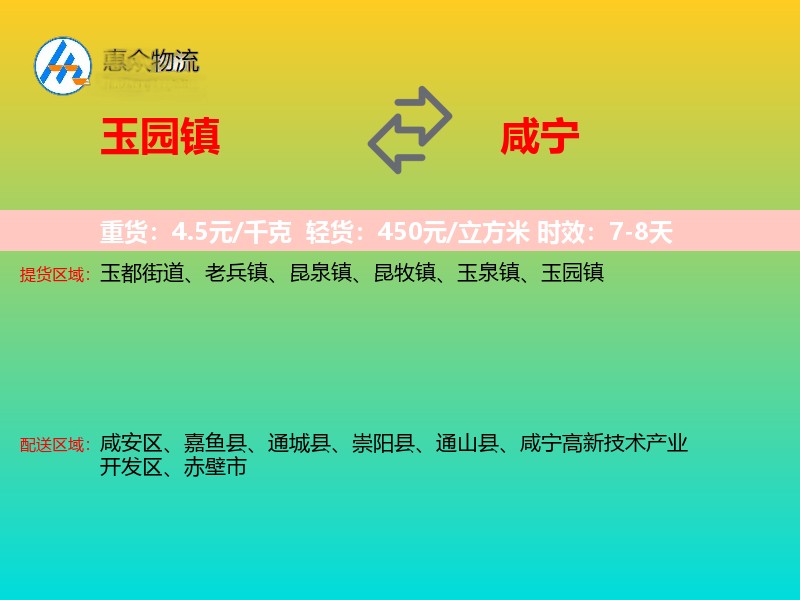 玉园镇到咸宁物流专线