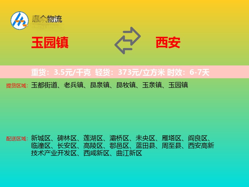 玉园镇到西安物流专线