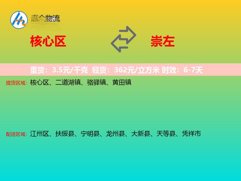 核心区到崇左物流专线