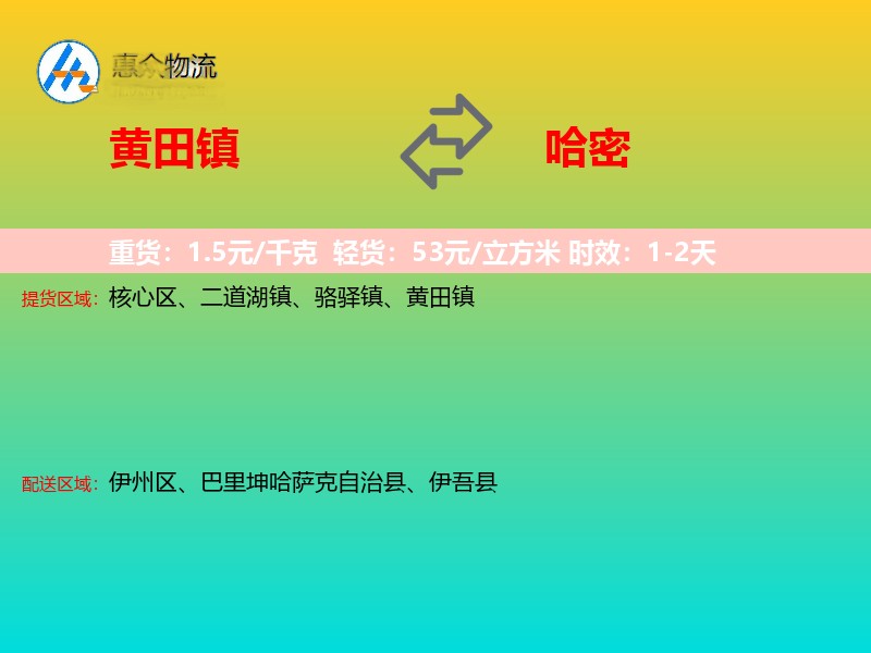 黄田镇到哈密物流专线