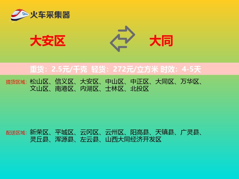 大安区到大同物流专线