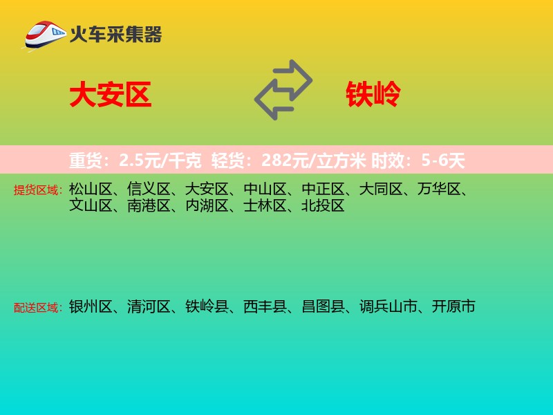 大安区到铁岭物流专线