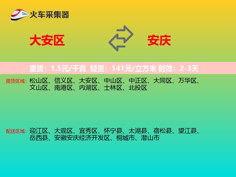 大安区到安庆物流专线