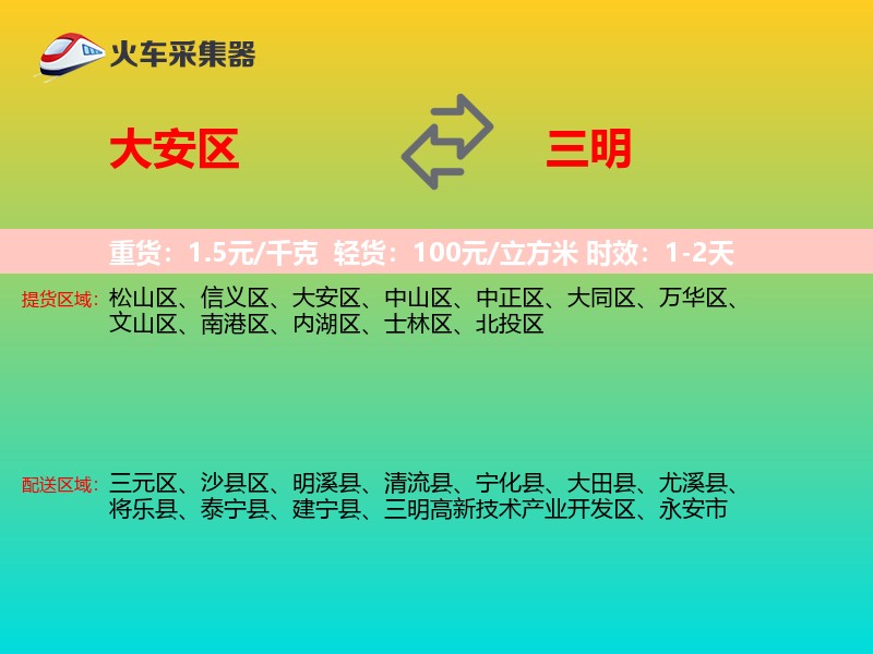 大安区到三明物流专线