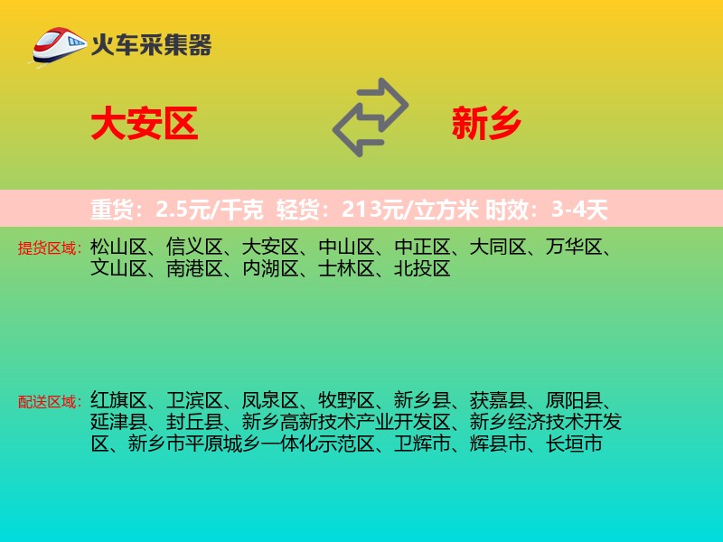 大安区到新乡物流专线