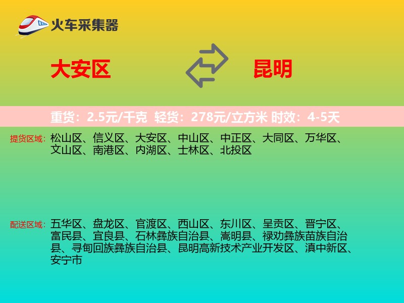 大安区到昆明物流专线