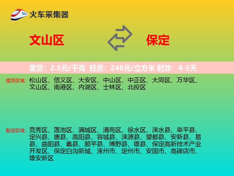 文山区到保定物流专线