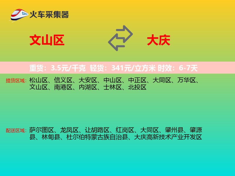 文山区到大庆物流专线