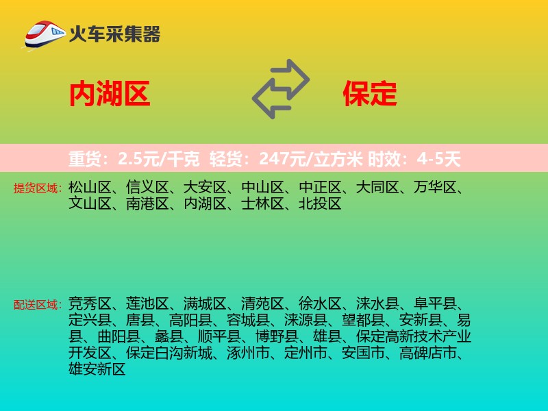 内湖区到保定物流专线