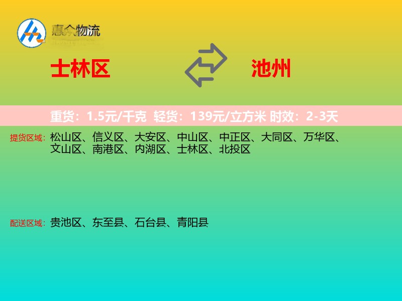 士林区到池州物流专线