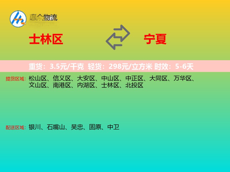 士林区到宁夏物流专线