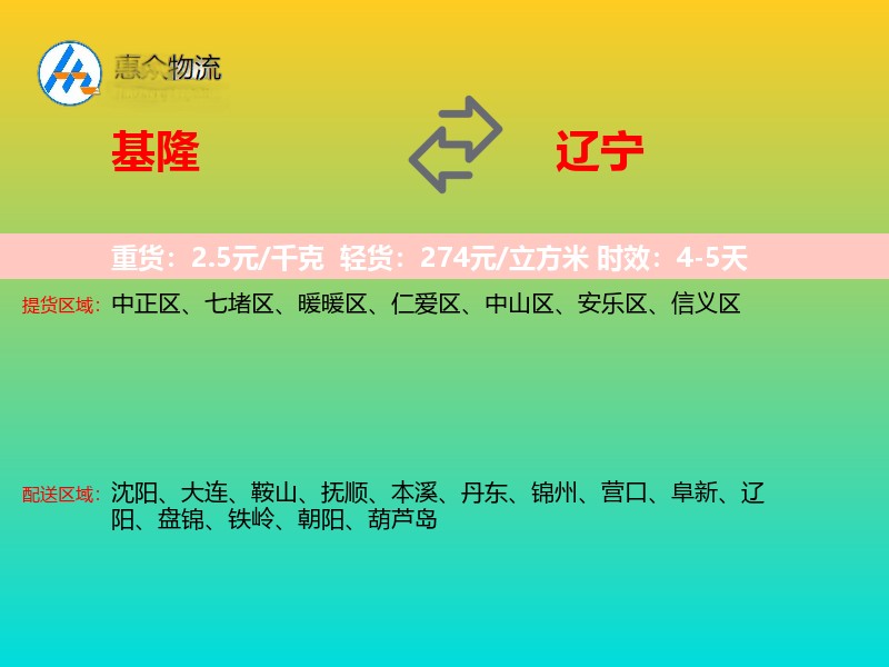 基隆到辽宁物流专线