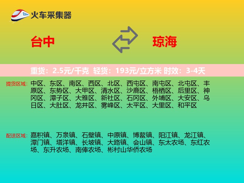 台中到琼海物流专线