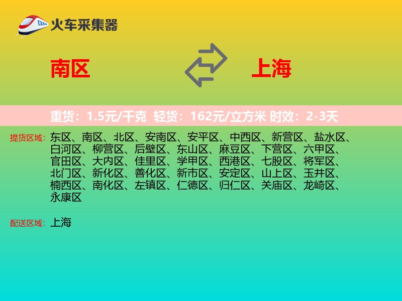 南区到上海物流专线