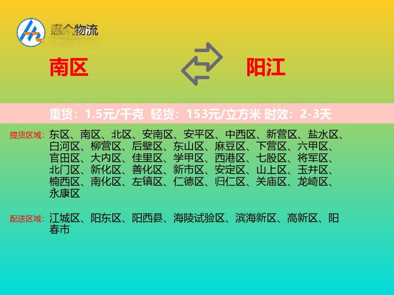 南区到阳江物流专线