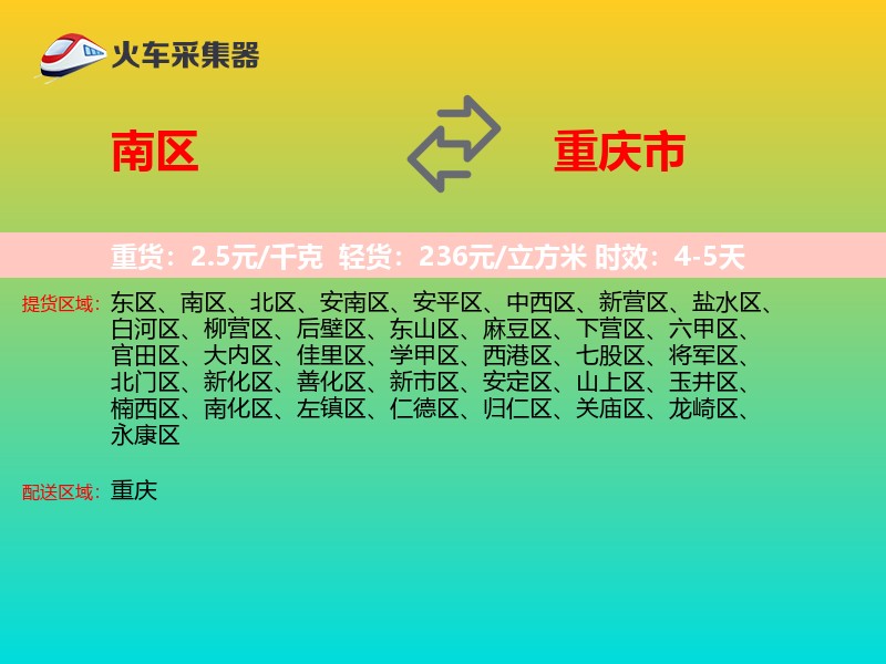 南区到重庆市物流专线