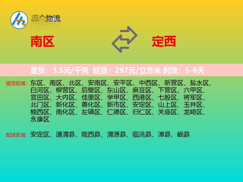 南区到定西物流专线