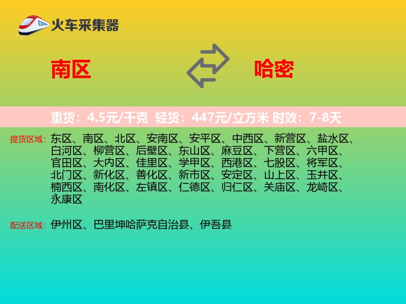 南区到哈密物流专线