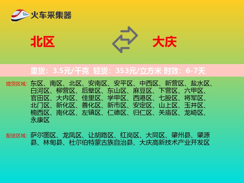 北区到大庆物流专线