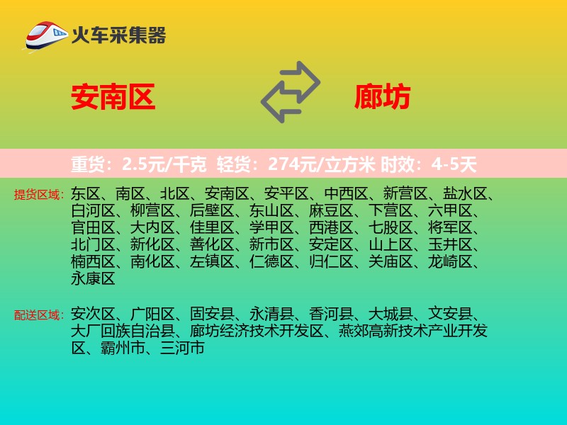 安南区到廊坊物流专线