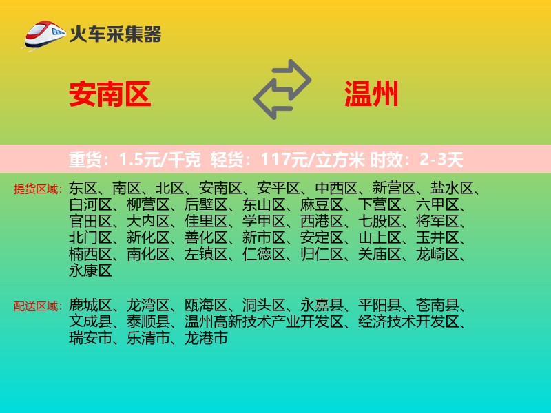 安南区到温州物流专线