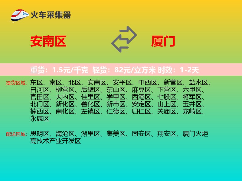 安南区到厦门物流专线