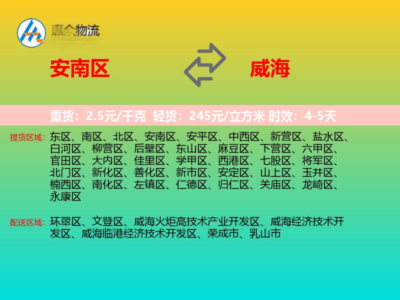 安南区到威海物流专线