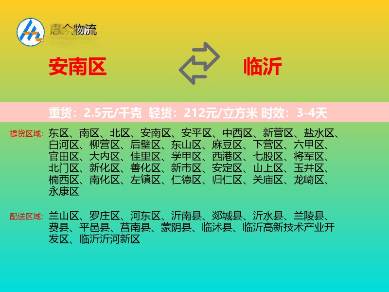 安南区到临沂物流专线