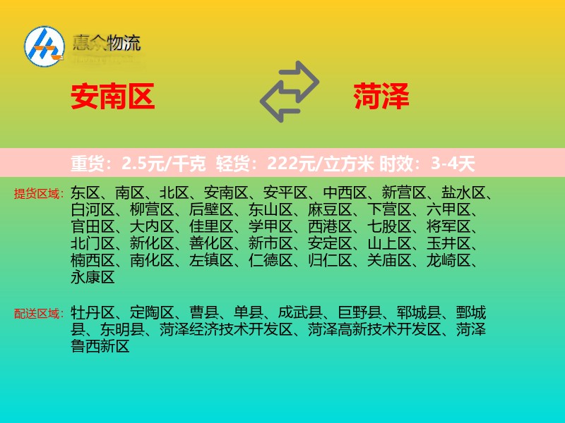 安南区到菏泽物流专线